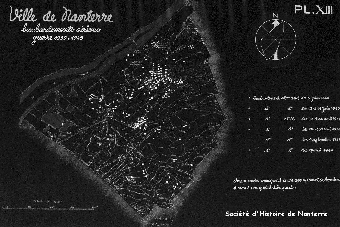 Carte des bombardements aériens Nanterre 1939-1945